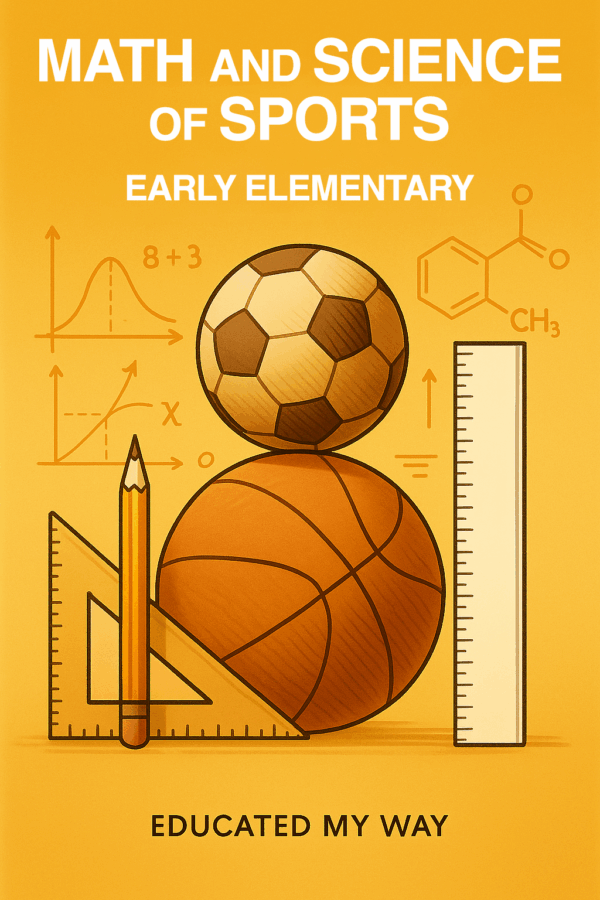 Cover image of the Math and Science of Sports curriculum for early elementary students, created by Educated My Way